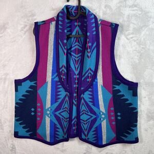 Handmade Wool Aztec Vest Women's Large (Pit: 24, Length 24) Blue Purple Navajo